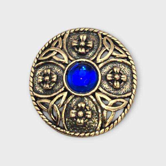 Miracle Celtic Mid-Century Vintage Brooch – Blue Glass Center - Picture 1 of 7
